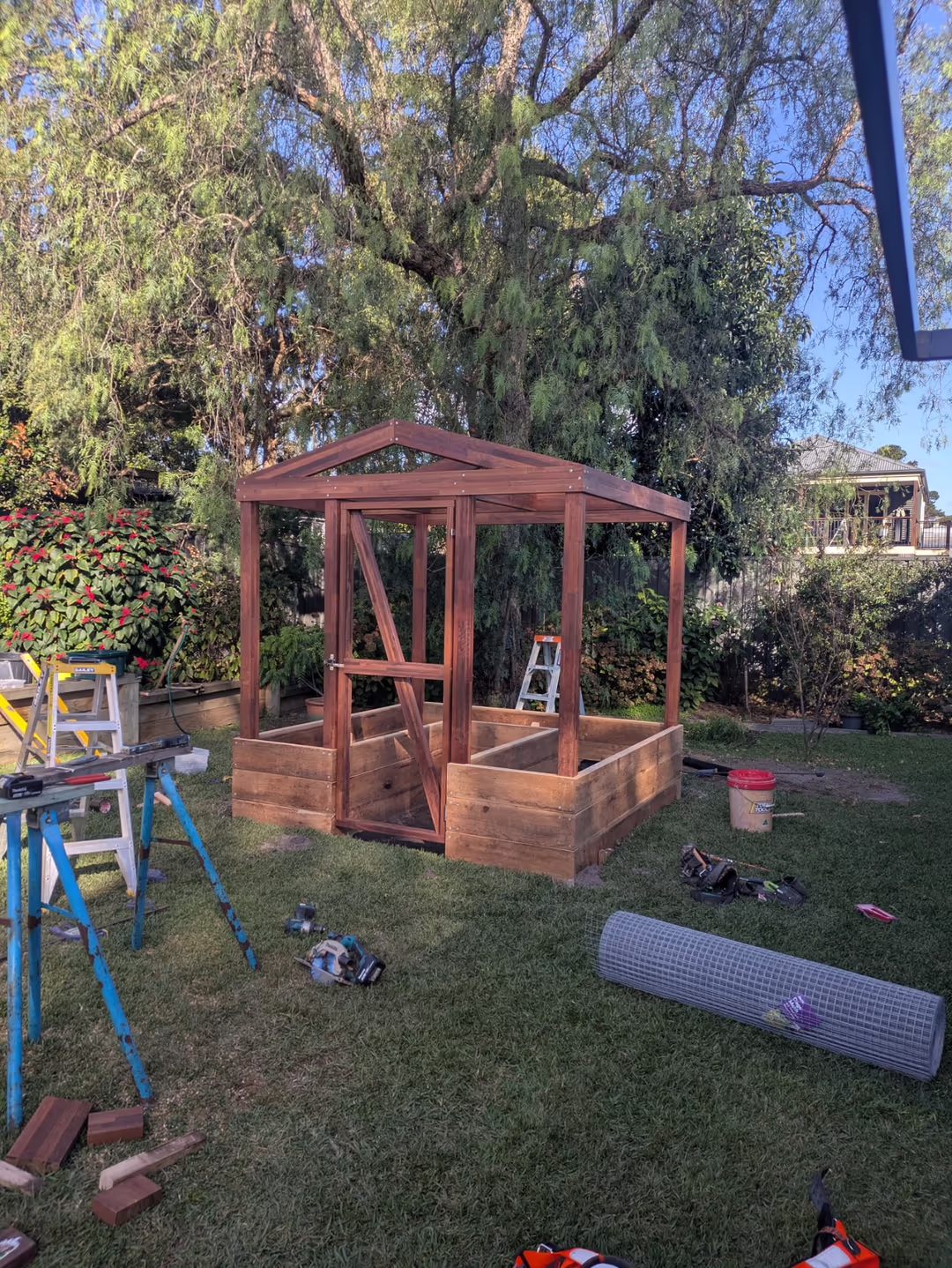 Merbau frame and gabled roof before the mesh went on